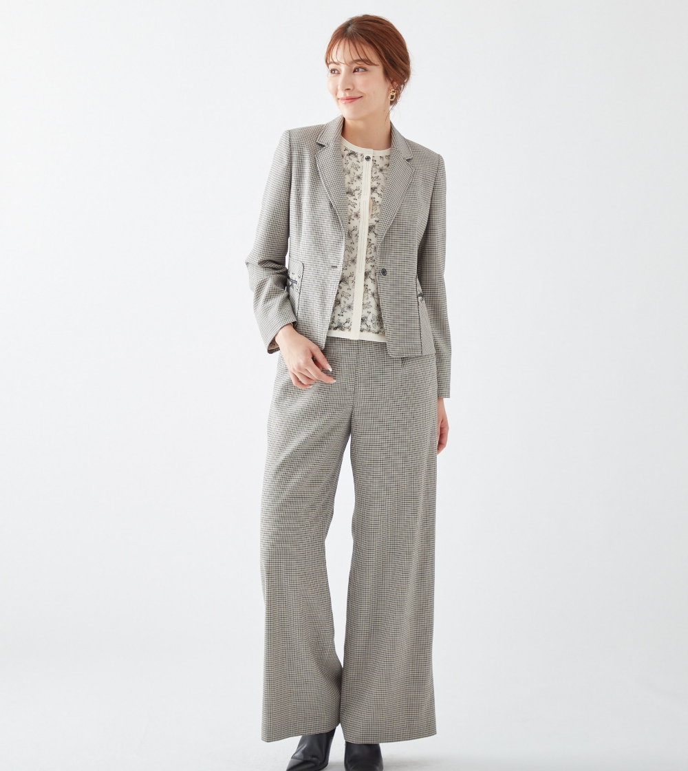 【Rossa】レース付きブラウス テーラードジャケット ワイドパンツ